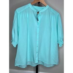 Velvet Heart Tencel Button Front Blouse Aqua Blue Size Small NWT